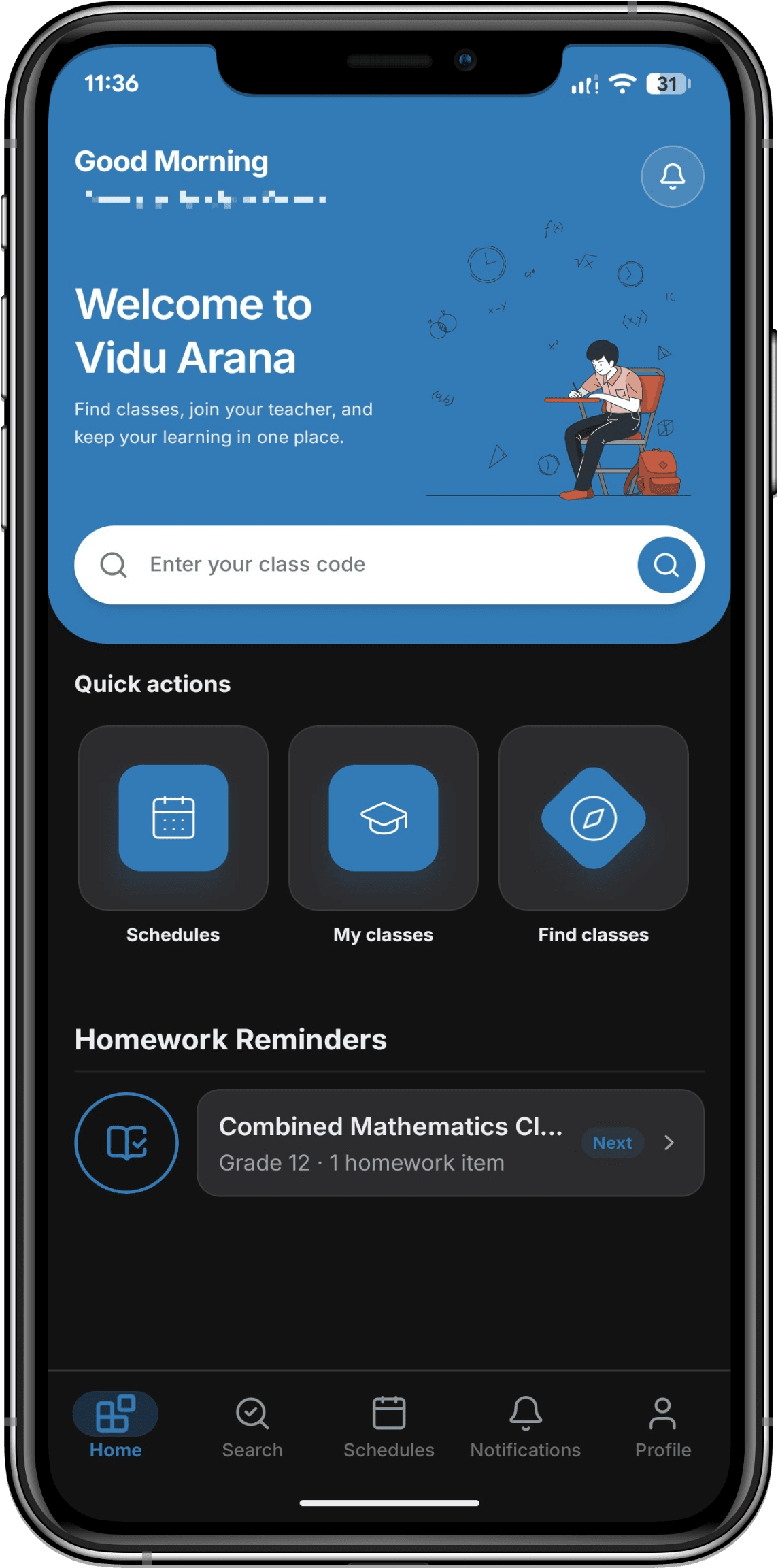 Vidu Arana student and teacher app screens
